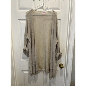 Pink Lily Open Front Knit Cardigan Long Beige Women's Size XL